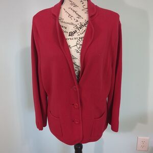 Talbots Women's Red Cardigan Sweater Cotton Large open front three button office